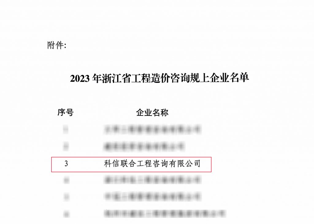 科信喜報 | 我司榮登2023年浙江省工程造價咨詢規(guī)上企業(yè)第三名！